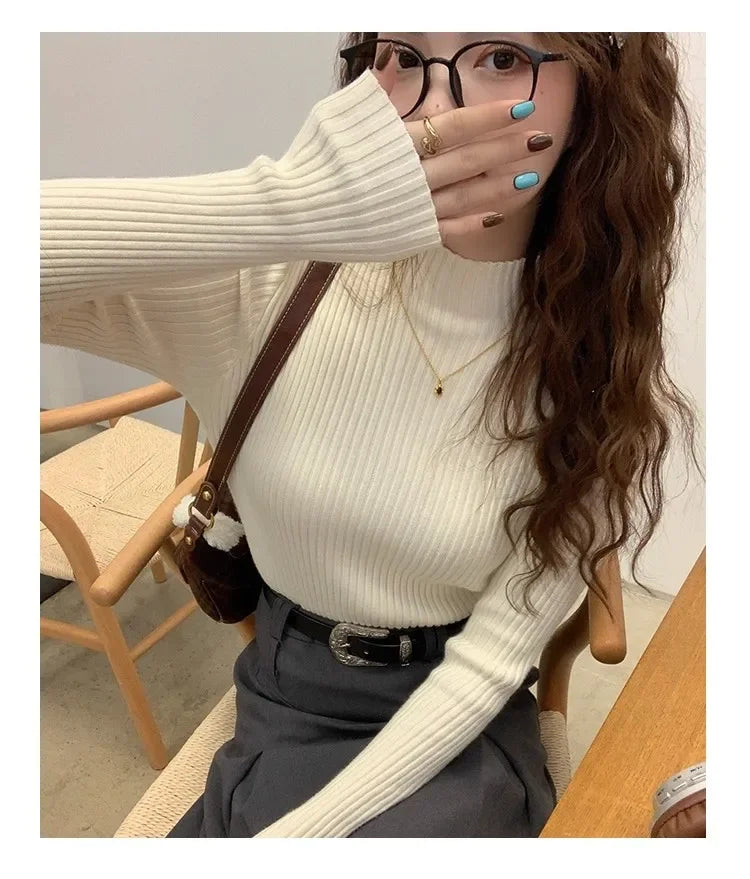 Women Long Sleeve Casual Turtleneck Warm Basic Sweater Chic Autumn Winter 2025 Pullovers Knit Jumpers Solid Color Slim Tops.