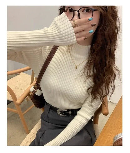 Women Long Sleeve Casual Turtleneck Warm Basic Sweater Chic Autumn Winter 2025 Pullovers Knit Jumpers Solid Color Slim Tops.