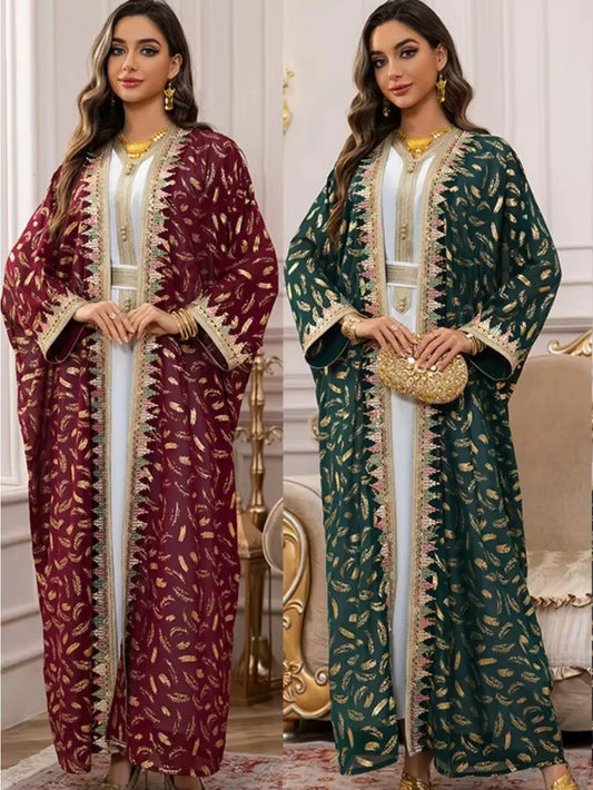 Muslim Abaya 3 Piece Set Women Party Dresses Cardigan Robe Sashes Suit Bronzing Jalabiya Ramadan Morocco Dubai Kaftan Vestidos.
