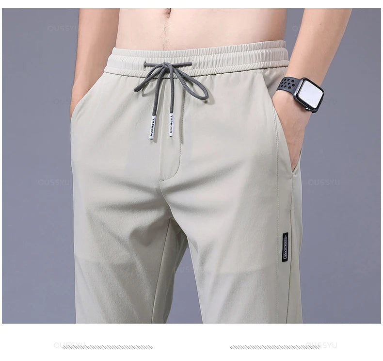 OUSSYU Brand New Spring Summer Men's Casual Pants Slim Pant Straight Thin Trousers Male Fashion Stretch Khaki Jogging 28-38