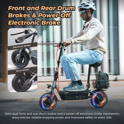 ISCOOTER F3 Electric scooter 1000W motor 48V13AH battery foldable electric scooter, adult electric scooter with seat 45 km/h.