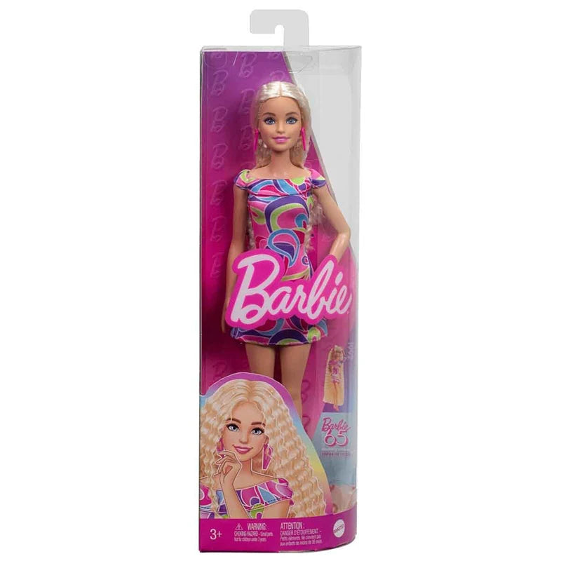 Barbie Fashionistas Doll #213 Wearing Pink Skirt #223 with Blonde Wavy Hair 65th Anniversary Collectible Toy for Girls Gift.