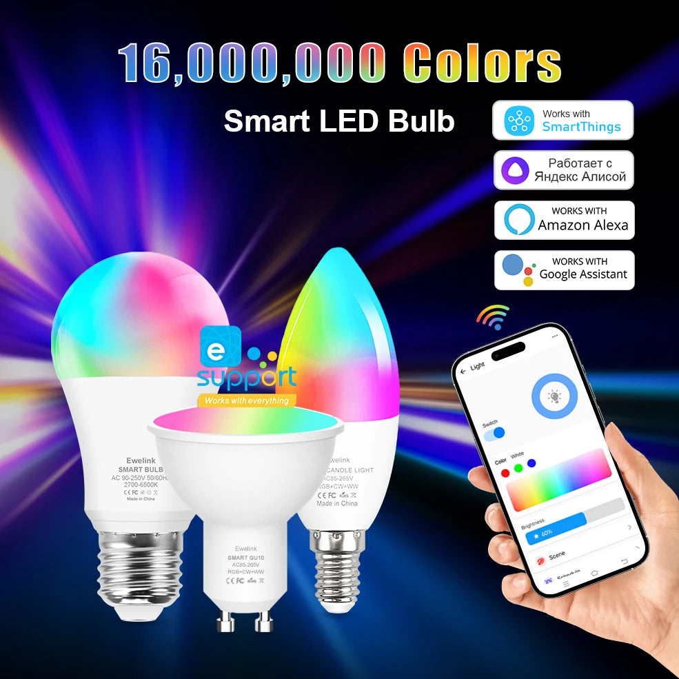 Smart WiFi Zigbee LED Glühbirne Dimmbar E27 E14 GU10 RGBCW 3000-6000K LED Kerze Lampe Für Ewelink APP Alexa Google Hause Yandex.
