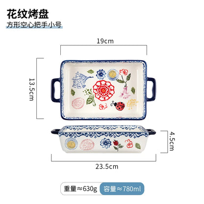 Rectangular/elliptical Double Ear Plate Cheese Baked Rice Tray Ceramic Baking Tray Oven Household Large Square Plate Tableware.