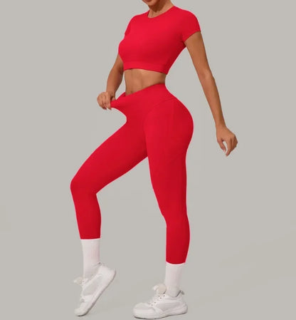 Seamless Yoga Sets Sports Fitness High Waist Hip Lift Tight Breathable Tracksuit Workout Clothing Gym Leggings Suit for Women.