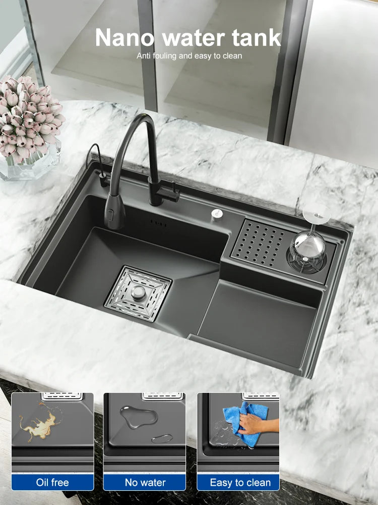 Neues abgestuftes Edelstahlspülbecken für die Küche, multifunktionale Tassenwaschbecken, Geschirrspülbecken, großes Einzelschlitz-Waschbecken