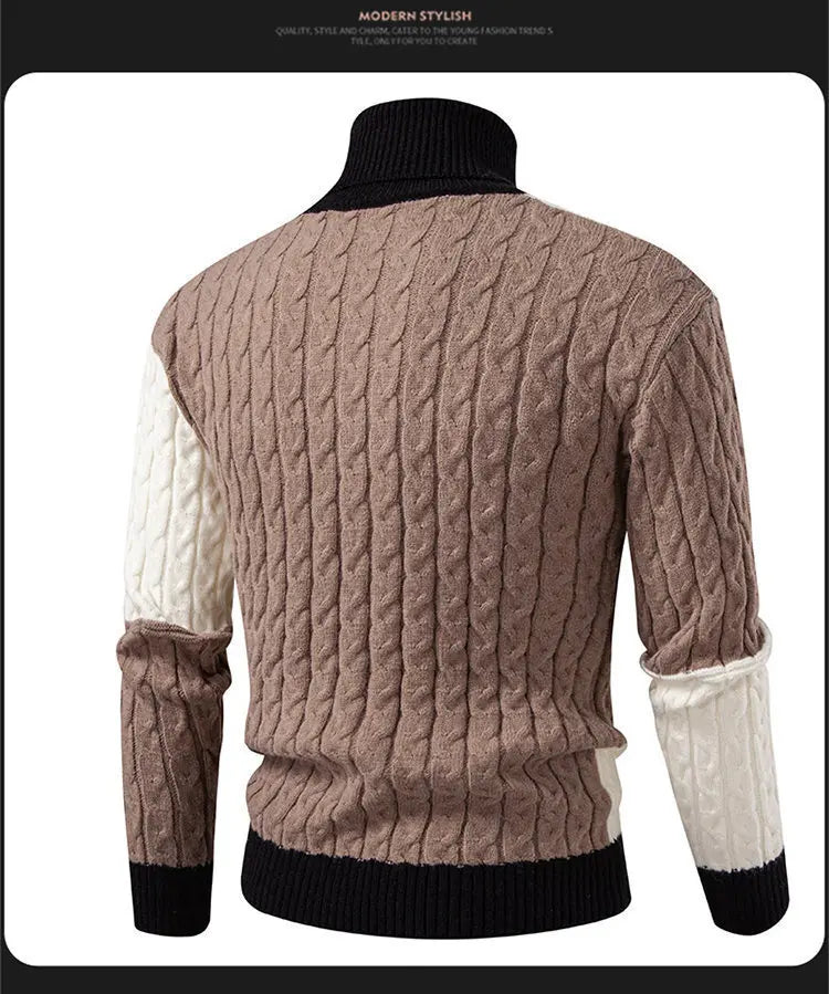 #8621 Spliced Color Turtleneck Sweater Men Long Sleeve Knitted Pullover Male Teenager Pullover Hombre Thick Autumn Winter.
