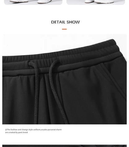 M-9XL Plus Velvet Trousers Men's Plus Size Autumn and Winter Thickened Casual Sports Pants Fat Mid-high Waist Solid Color Pants.