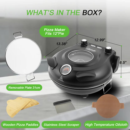 YIBAKE 12-Zoll-Elektro-Pizzaofen für den Innenbereich, antihaftbeschichtet, Keramikstein, erhitzt bis zu 420 ℃   für köstliches gebackenes Pizzeria-Set