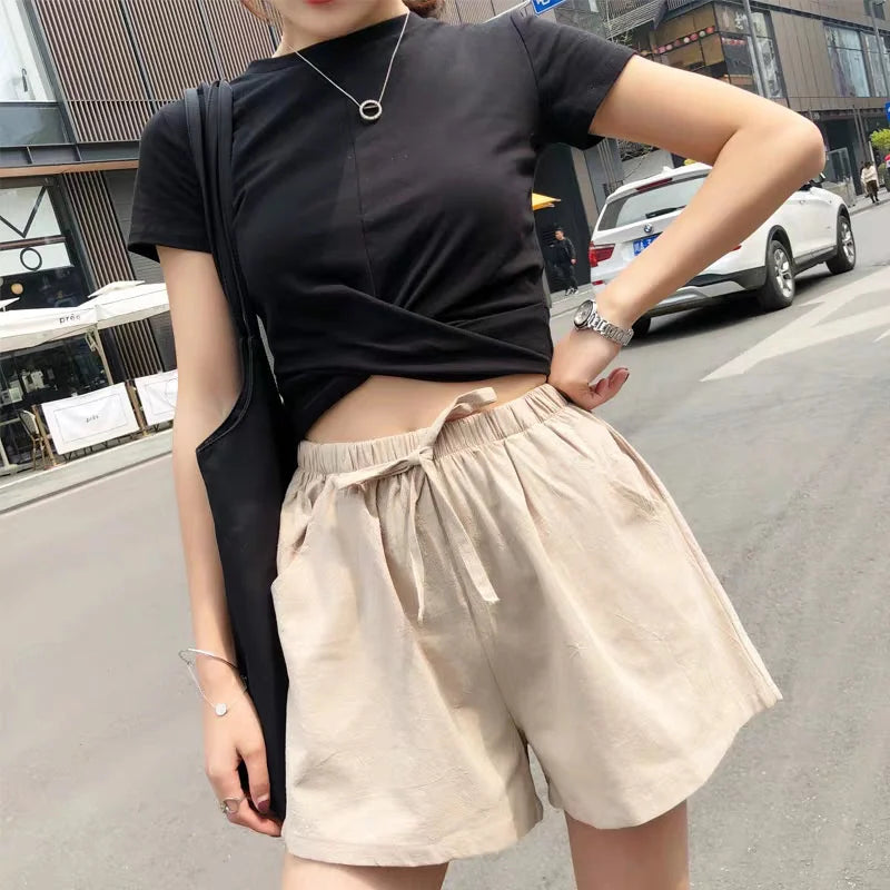 Summer Cotton Linen Shorts Women High Waist Oversize Shorts Short Pants Women Fashion Casual Sports Shorts Female S-XL.