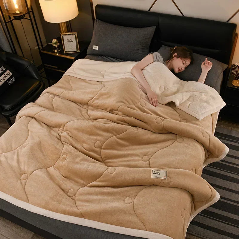 Milk Fleece Autumn Winter Warm Weighted Blankets for Beds European Thickened Beibei Velvet Throw Blanket Warmth Quilt Comforter