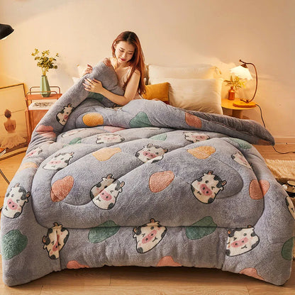 Winter Bedding Thick Quilt Blanket Thickened Warm Flannel Fleece Comforter for Cold Nights Set Bed Duvets Quilts the Blankets.