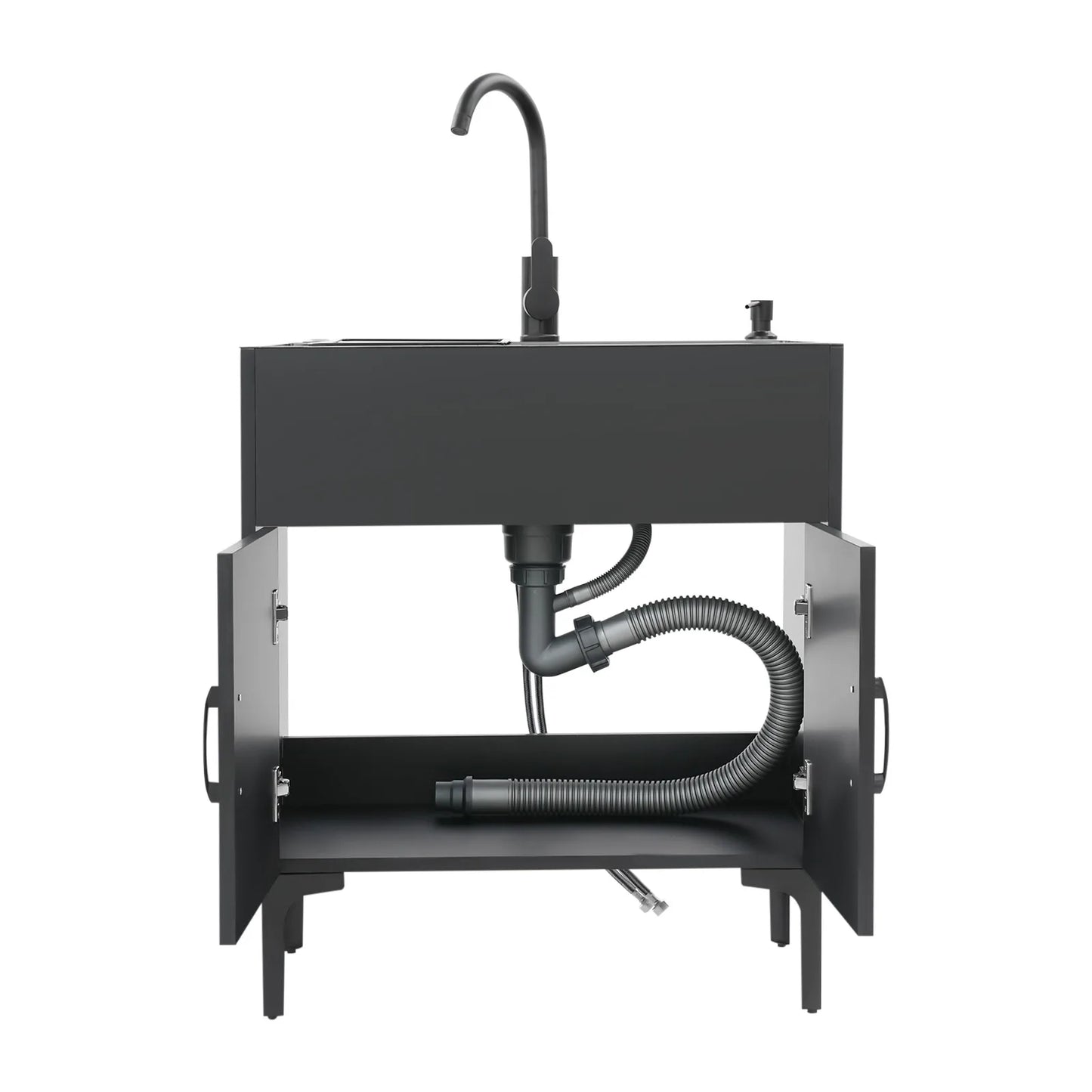 Schwarz/weißes unabhängiges Waschbecken mit Schrank, Küchenspüle aus Edelstahl mit 360° °   Drehbarer Wasserhahn für Badezimmer, Waschbecken