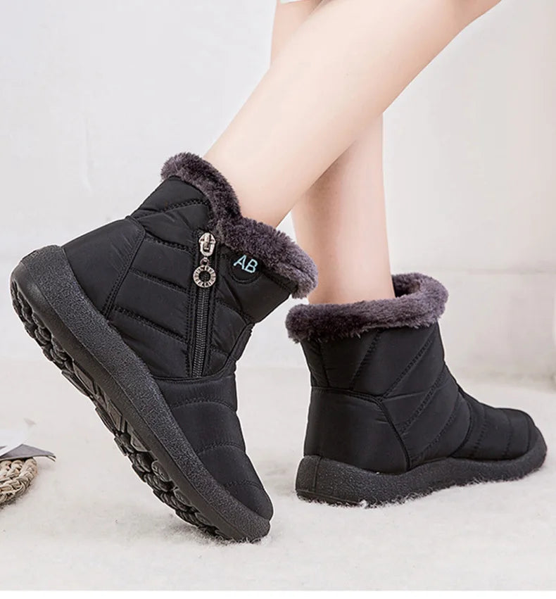 Boots Women's Ankle Boots With Fur Waterproof Snow Botas Mujer Elegant Winter Shoes For Woman Winter Boots Casual Black Footwear.