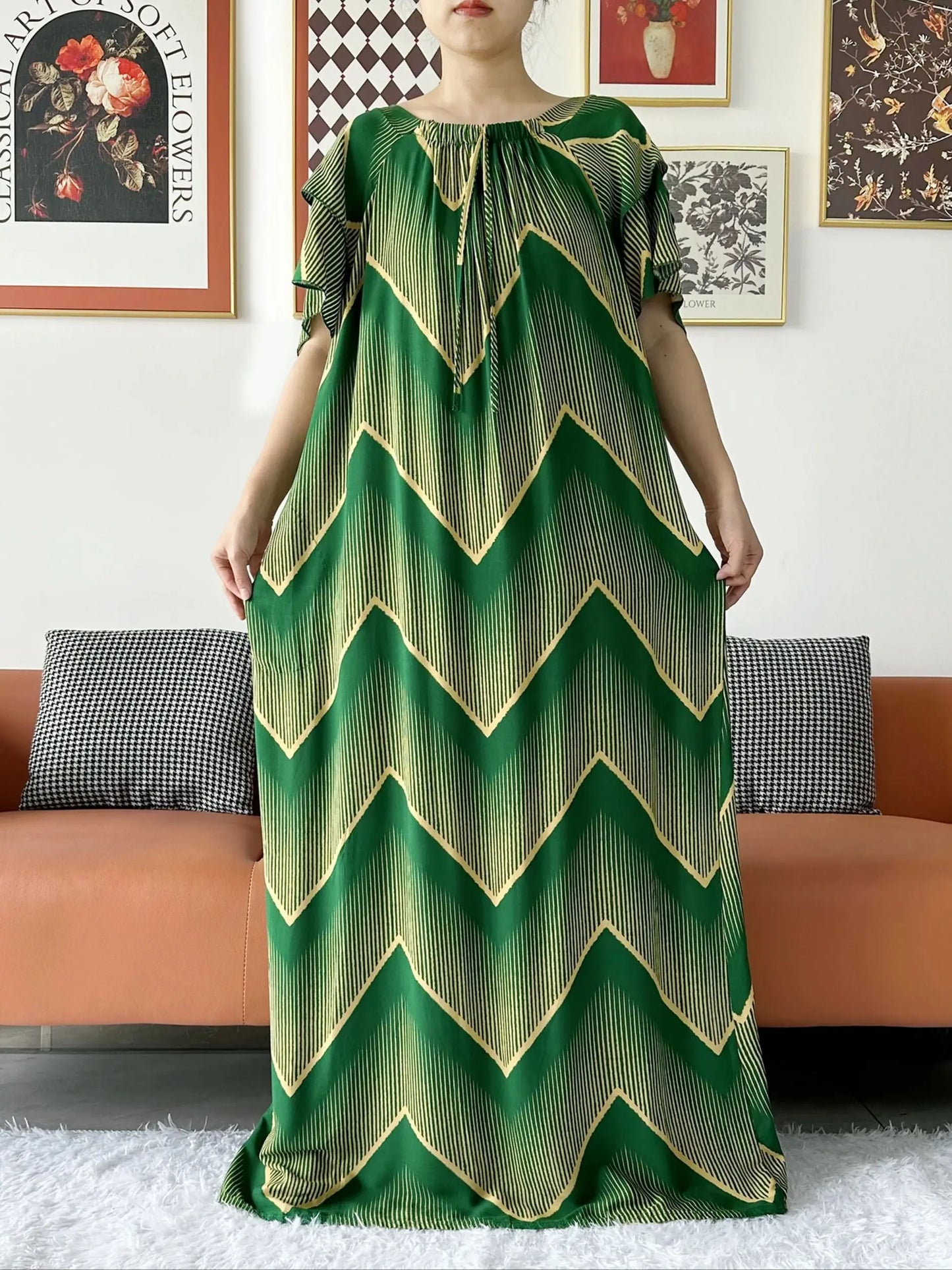 2024 New Muslim Dubai Abaay Women Cotton Dress With Big Scarf For Women Maxi Summer Short Sleeve Loose African Abaya Clothing.