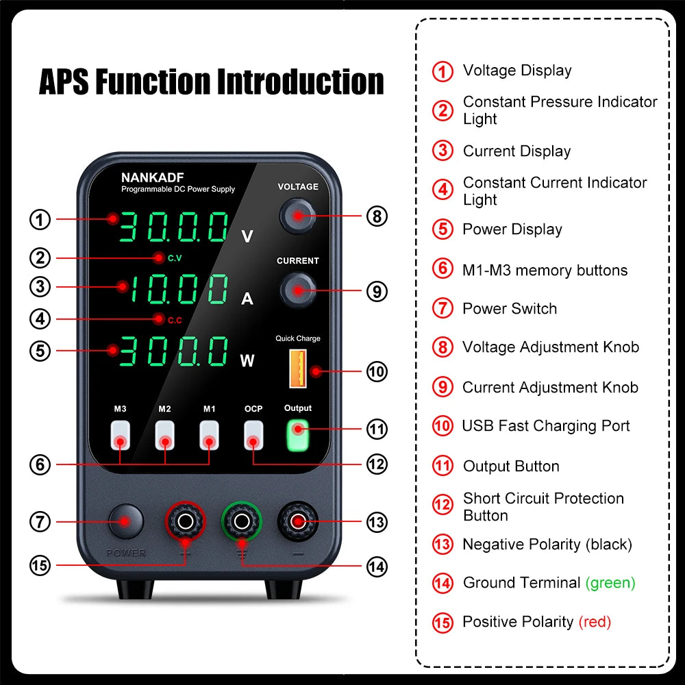 NANKADF DC laboratory power supply 30V 10A bench power supply encoder regulates voltage and current Dual input voltage 220V/110V