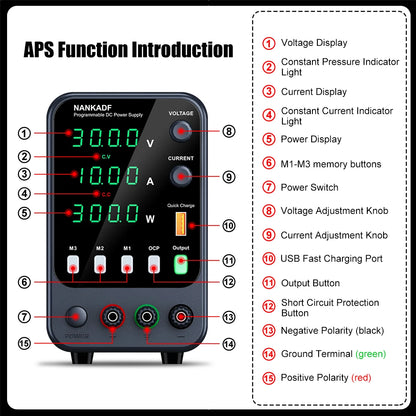 NANKADF DC laboratory power supply 30V 10A bench power supply encoder regulates voltage and current Dual input voltage 220V/110V