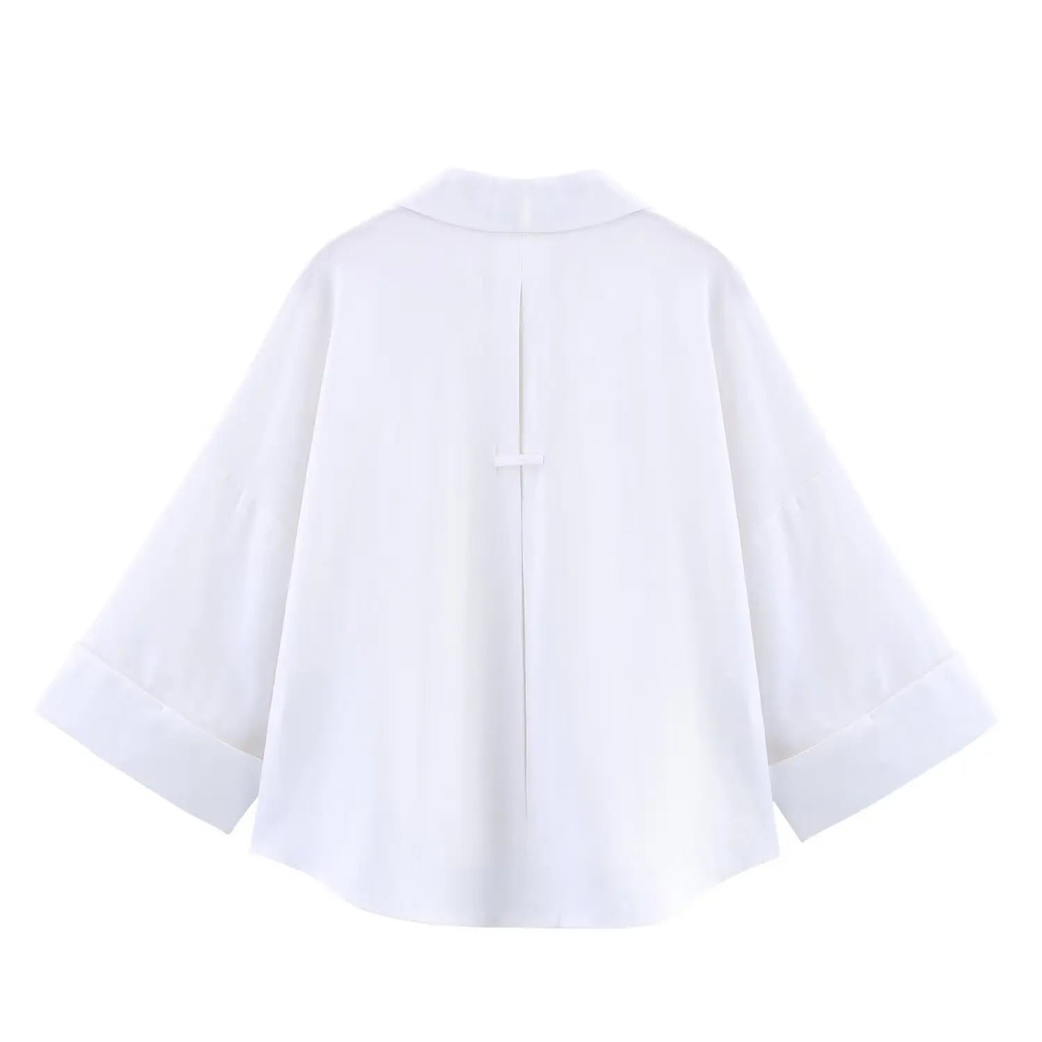 Summer Women's Curled Wide Sleeves Linen Blended Striped Asymmetric Casual Shirt Versatile Collar Linen Blended Printed Shirt.