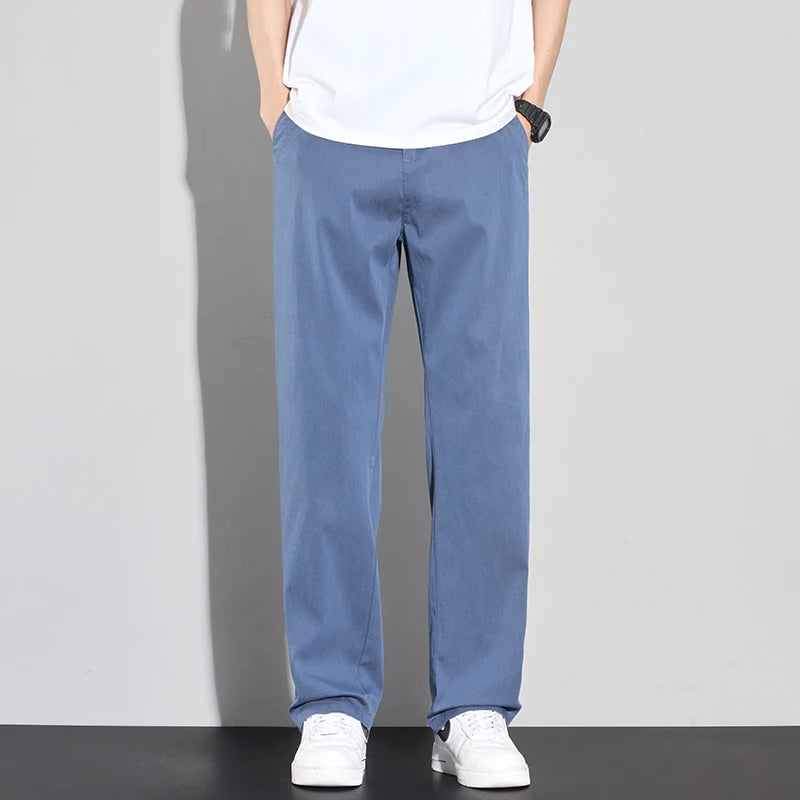 2025 Summer Thin Men's Soft Lyocell Casual Pants Breathable Fashion Solid Color Simple Male Trousers Brand Clothing.
