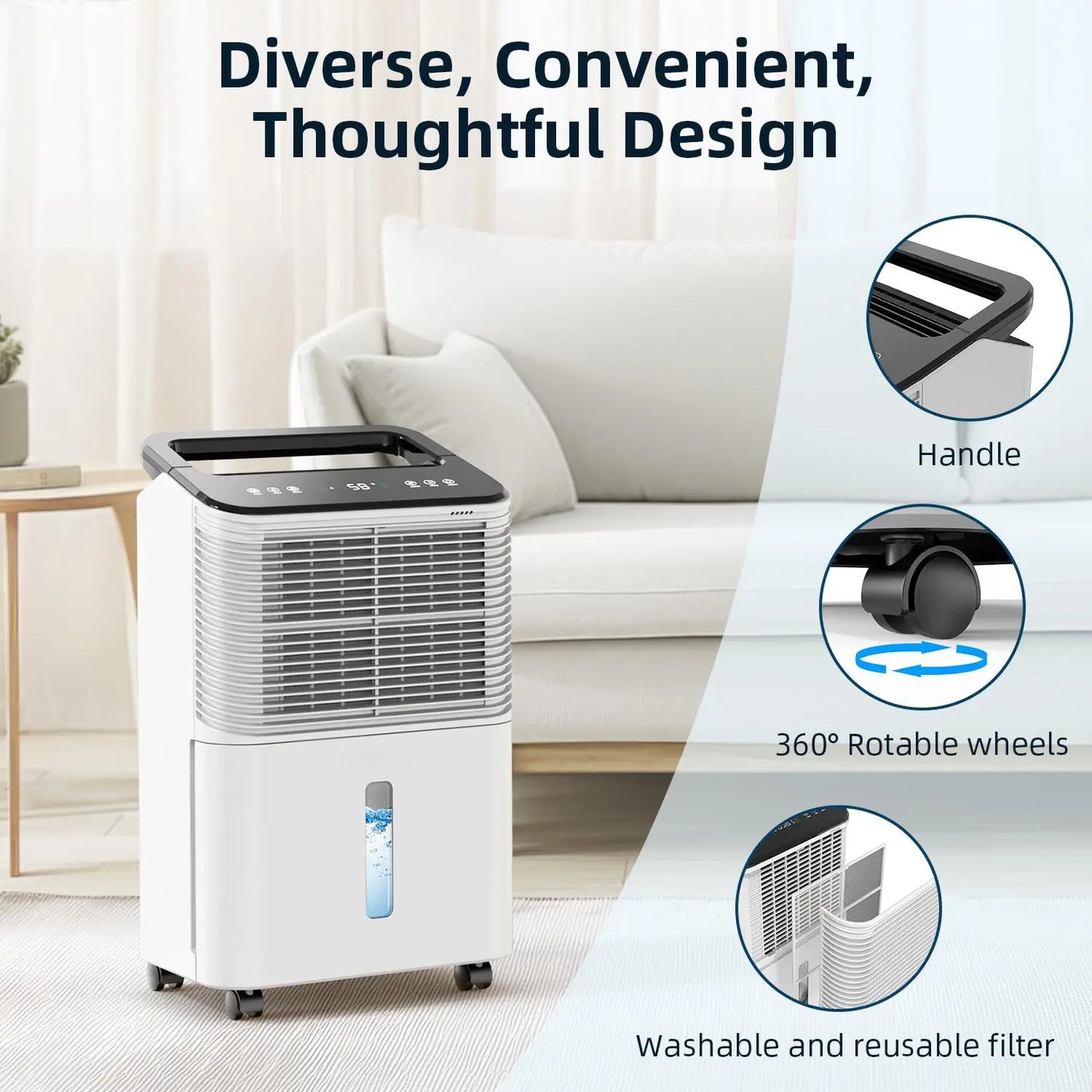 Dehumidifier for Bedroom 16 L/day, Ultra-quiet Electric Intelligent Central Control, Auto Mode, Moisture Display, 24h Timer Home.