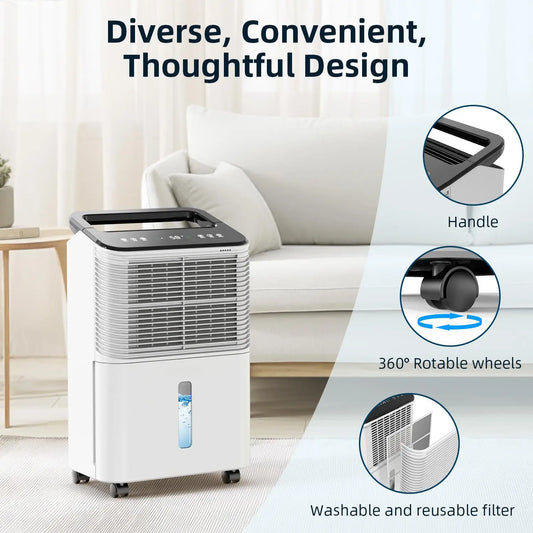 Dehumidifier for Bedroom 16 L/day, Ultra-quiet Electric Intelligent Central Control, Auto Mode, Moisture Display, 24h Timer Home.