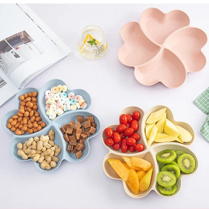 4-grid Fruit Plate Tray Heart Shaped Creative Plates Storage Box Dried Fruit Snack Plates Divided Candy Dessert Plate Container.