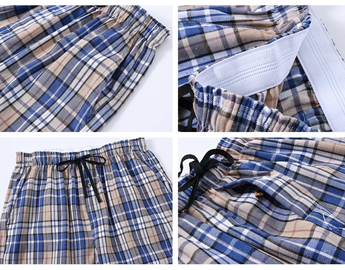 3Pcs Men's 100% Cotton Plaid Pajama Sleeping Pants, Long Plaid Print Sleepwear Pajama Pants with Elastic Waist Homewear.