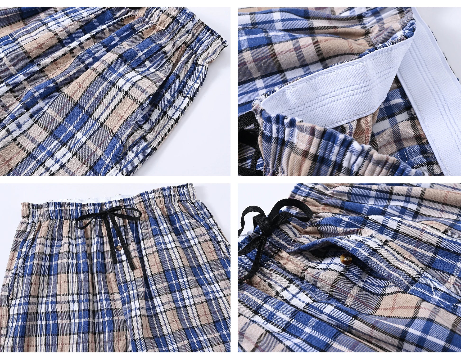 3Pcs Men's 100% Cotton Plaid Pajama Sleeping Pants, Long Plaid Print Sleepwear Pajama Pants with Elastic Waist Homewear.