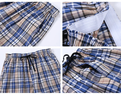 3Pcs Men's 100% Cotton Plaid Pajama Sleeping Pants, Long Plaid Print Sleepwear Pajama Pants with Elastic Waist Homewear.