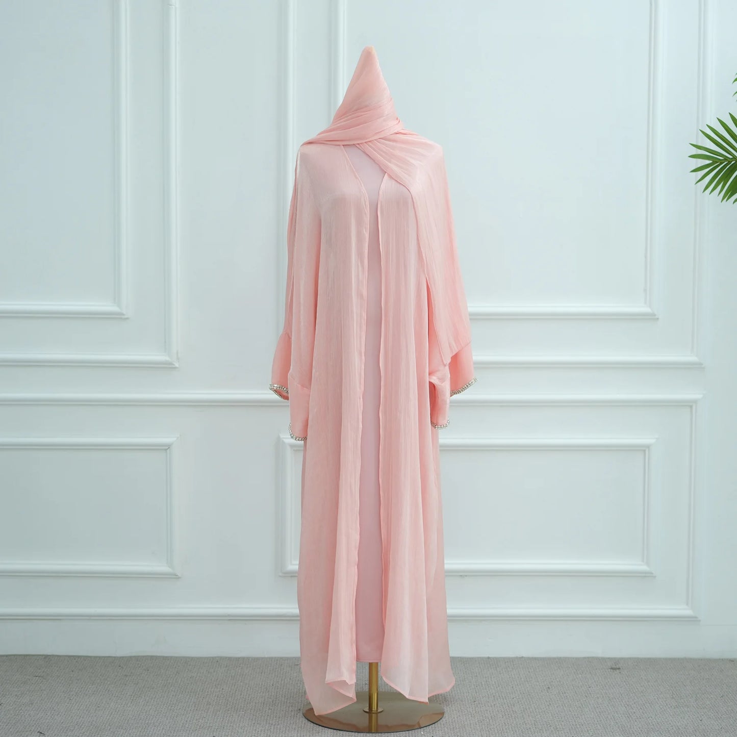 2025 New Abaya Set Shinny Dubai Abaya Cardigan Inner Dress Hijab 3pcs Set Islamic Clothing Women Abaya Muslim Dress