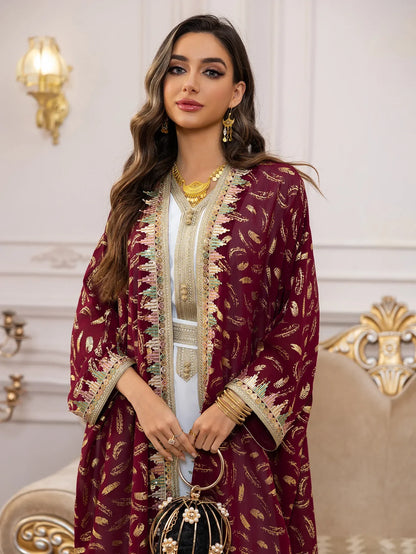 Muslim Abaya 3 Piece Set Women Party Dresses Cardigan Robe Sashes Suit Bronzing Jalabiya Ramadan Morocco Dubai Kaftan Vestidos