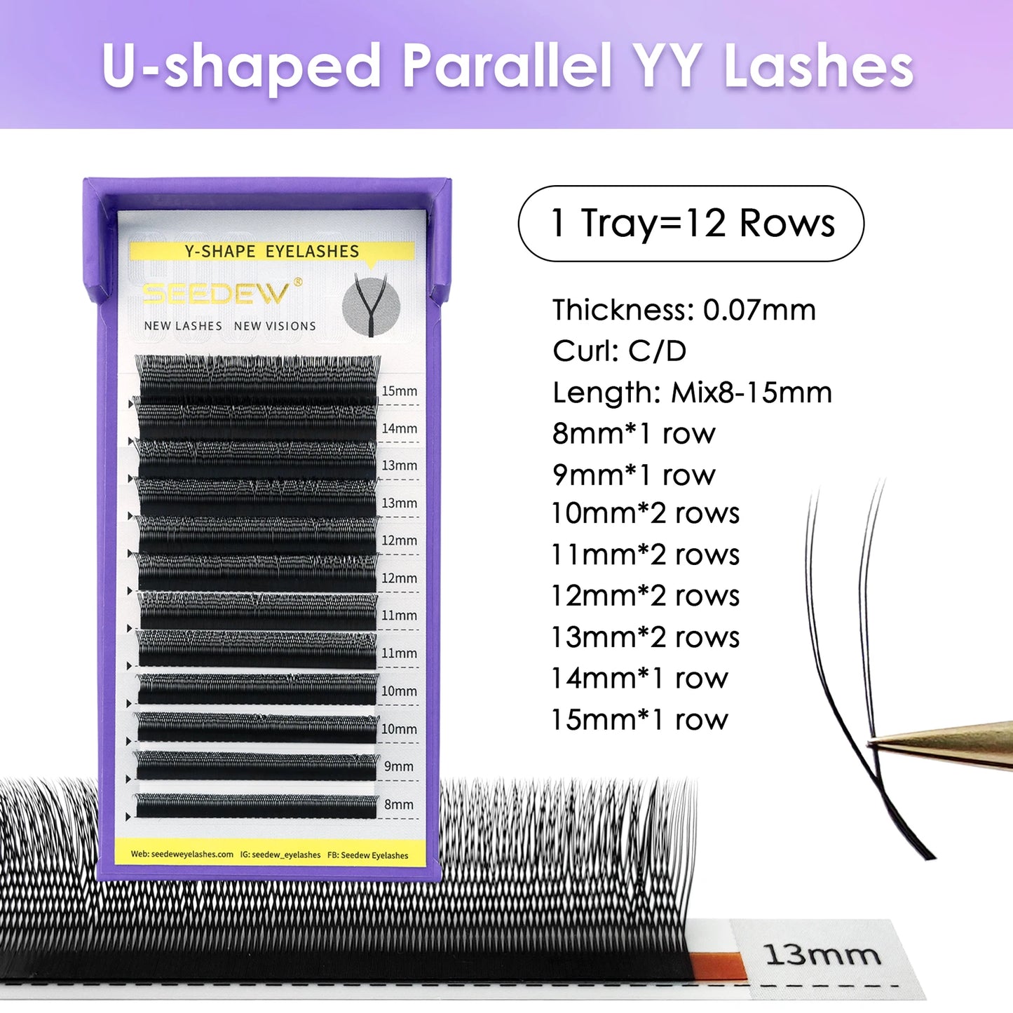 SEEDEW U Shaped 2D/3D/4D/5D Eyelashes Extension Premium Soft False Eyelashes Premade Fan U Lashes.