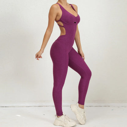 Seamless Yoga Jumpsuits Sports Fitness Peach Hip Raise Cross Beauty Back Dance Belly Contracting One-piece Tracksuits for Women.