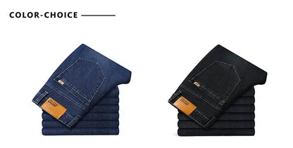 Baggy Jeans Men Large Size 2025 New Business Casual Stretch Trousers Classic Blue Denim Pants Male Men's Loose Straight Jeans.