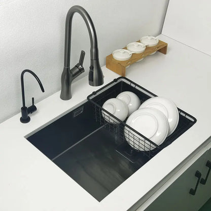 Nano mattschwarzes Küchenspülbecken über der Theke oder Udermount-Spülbecken, Gemüsewaschbecken, Einzelwaschbecken aus Edelstahl für die Küche