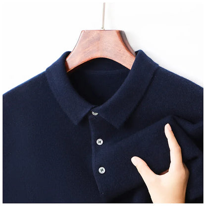 100% Wool. High-quality Men's Warm Sweater, Business Casual Stretchable POLO Shirt, Fall/winter Pullover Knitted Sweater..