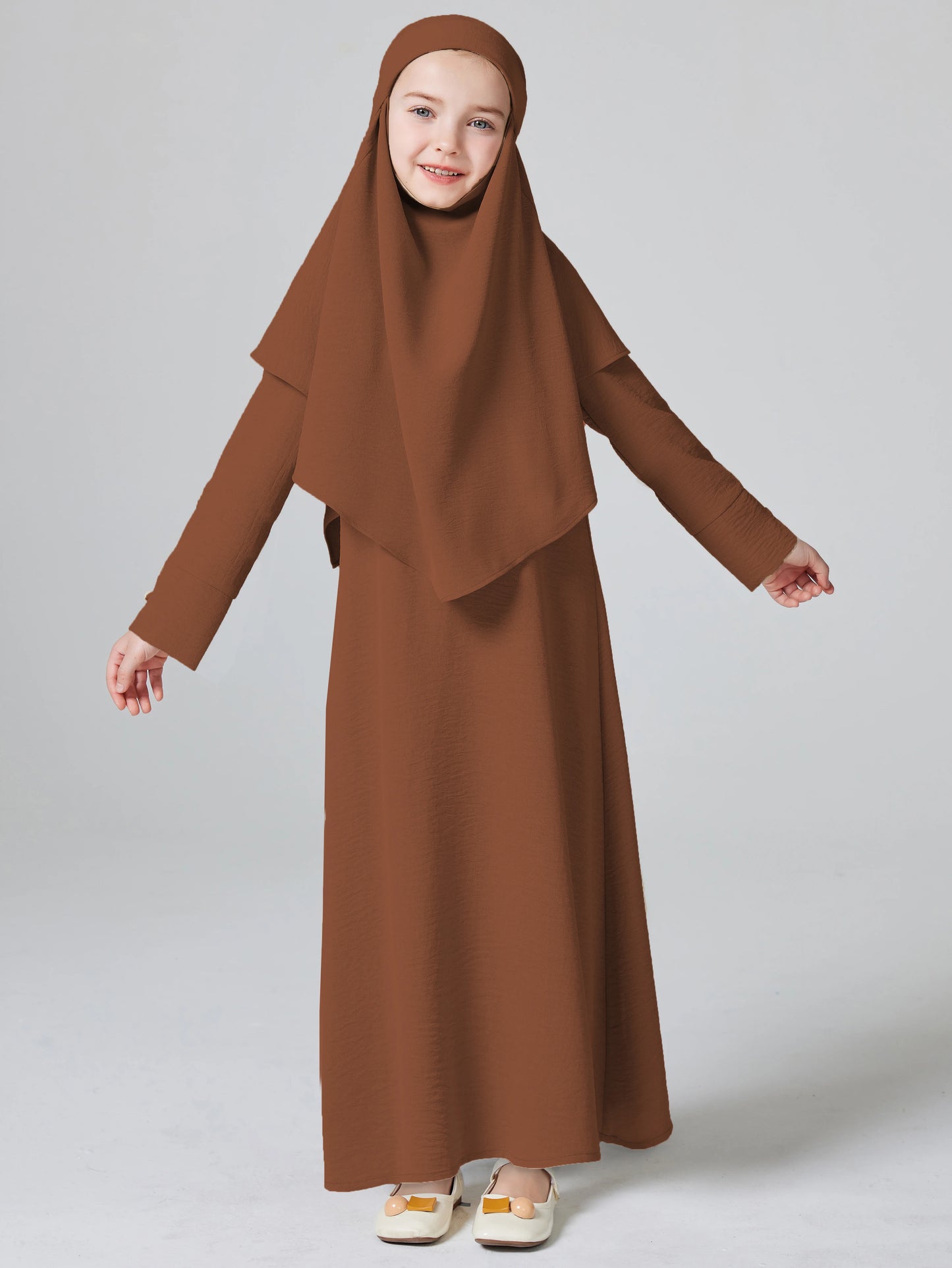 Abaya Ramadan Kebaya Girls 2pcs Muslim Outfits, Long Sleeve Dress + Hijab Set, Kids Abayas Girls Dubai Khimar.