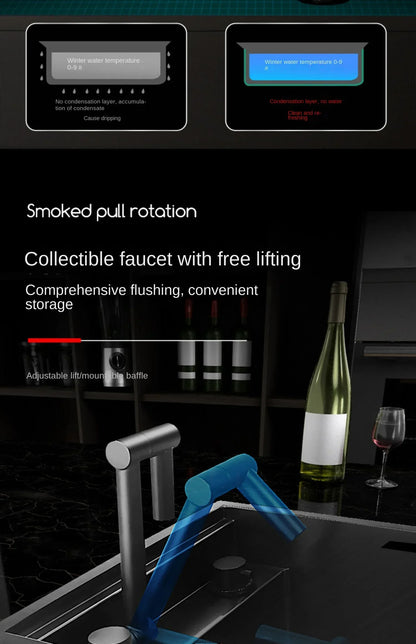 55 cm x 32 cm, 304 Nano-Edelstahl, versteckter Waschbecken-Klapphahn mit großem Einzelschlitz und Abdeckplatte, Bartheke, Tassenscheibe