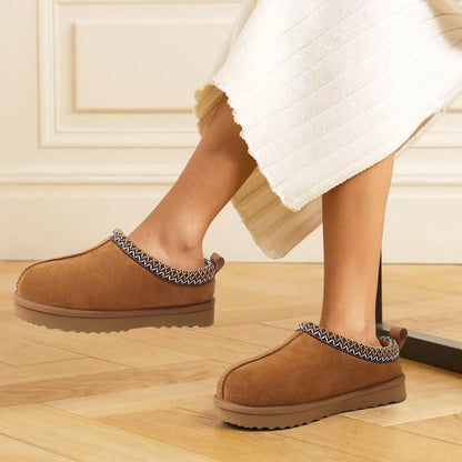 Litfun Winter Genuine Suede Snow Boots For Women Water Resistant Slides Soft Sole Ankle Boots Plush Lining Warm House Slippers