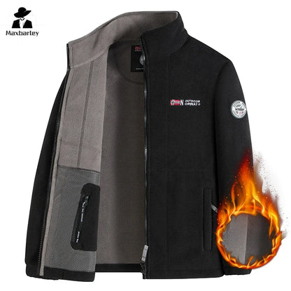 Outdoor Ski Fleece Jacket Men's Autumn And Winter Brand Thick Very Cold Plush Lapel Coat Casual Snow Windproof Sweatshirt Jacket