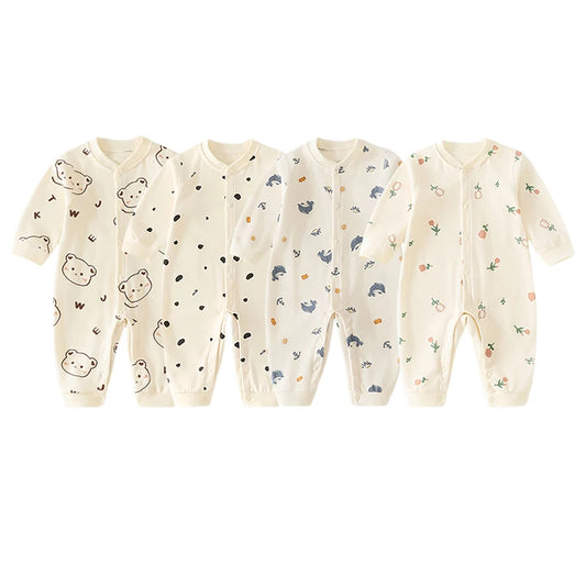0-2Y Reine Baumwolle Langarm Neugeborenen Baby Strampler Haut-freundliche Einteilige Windel Overall Unterwäsche Infant Cartoon Homewear