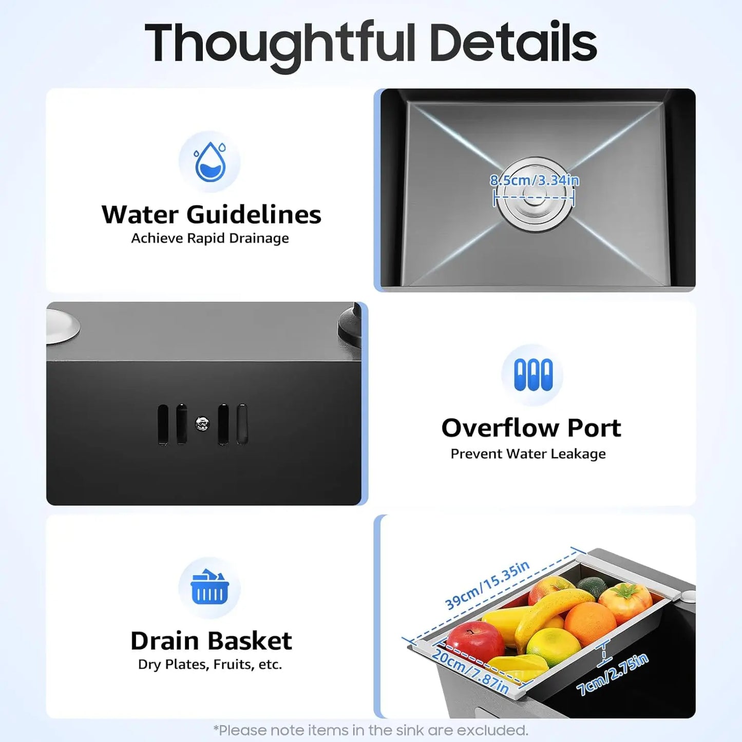 45 x 40 cm schwarzes Nano-Waschbecken, Einzelwaschbecken, kreatives Küchenspülen-Set aus Edelstahl, großes Fassungsvermögen, Wohnaccessoires