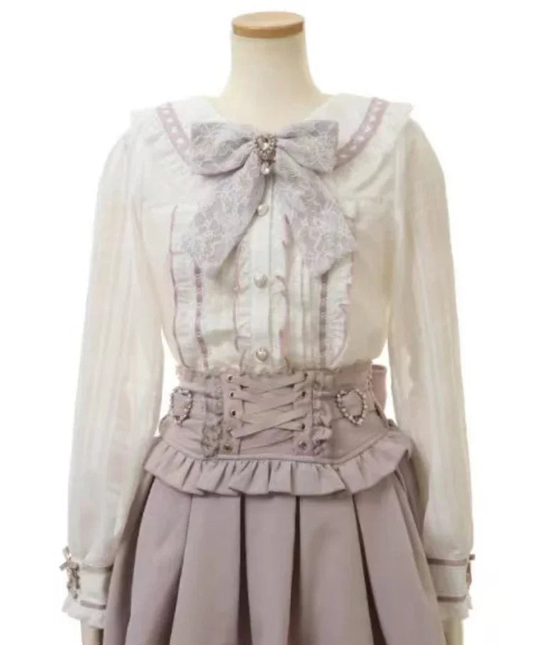 Rojita Stil Spitze Kragen Lolita Hemd Mode frauen Tops Sommer Nette Süße Bogen Schulter Slim Fit Kurzarm Blusen weibliche