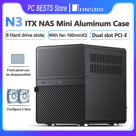 Jonsbo N3 NAS ITX Mini Case All-In-One Aluminum Office Desktop Chassis 8 Hard Disk Location Support 250mm Graphics Card PC Case.