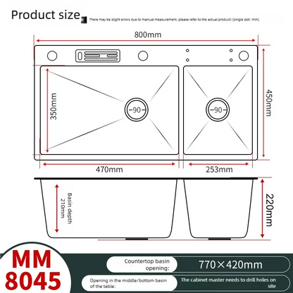 Waterfall Kitchen Sink Stainless Steel Large Double Slot With Chopping Board Rack Knife Holder Multifunctional Dishwash Basin