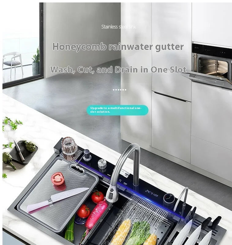 Stainless Steel Kitchen Sink Large Size Single Slot Multifunctional With Trash Can and Drain Rack Household Wash Dish Basin