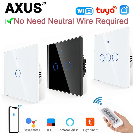 AXUS EU WiFi Smart Licht Schalter Touch Schalter RF433 Kein Neutralleiter Smart Home Leben Tuya App Steuerung Unterstützung Alexa Google Hause.