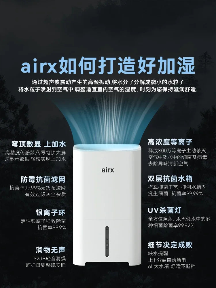 220V airx Humidifier No Mist Quiet Bedroom Cool Mist Evaporative for Baby Nursery Home Office Winter H8 BE.