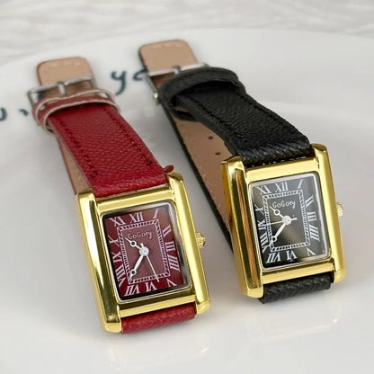 Hot Sale Brand Women Watch Fashion Angola Red Leather Strap Quartz Watch for Women Ladies Girl Dress Luxury Wristwatch Gift.