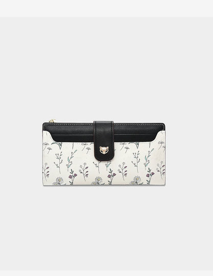 FOXER New Women's Long Wallet Fashion Multi-card Clutch Slot Card Holder Signature Versatile PU Floral Wallet Zipper Coin Purse